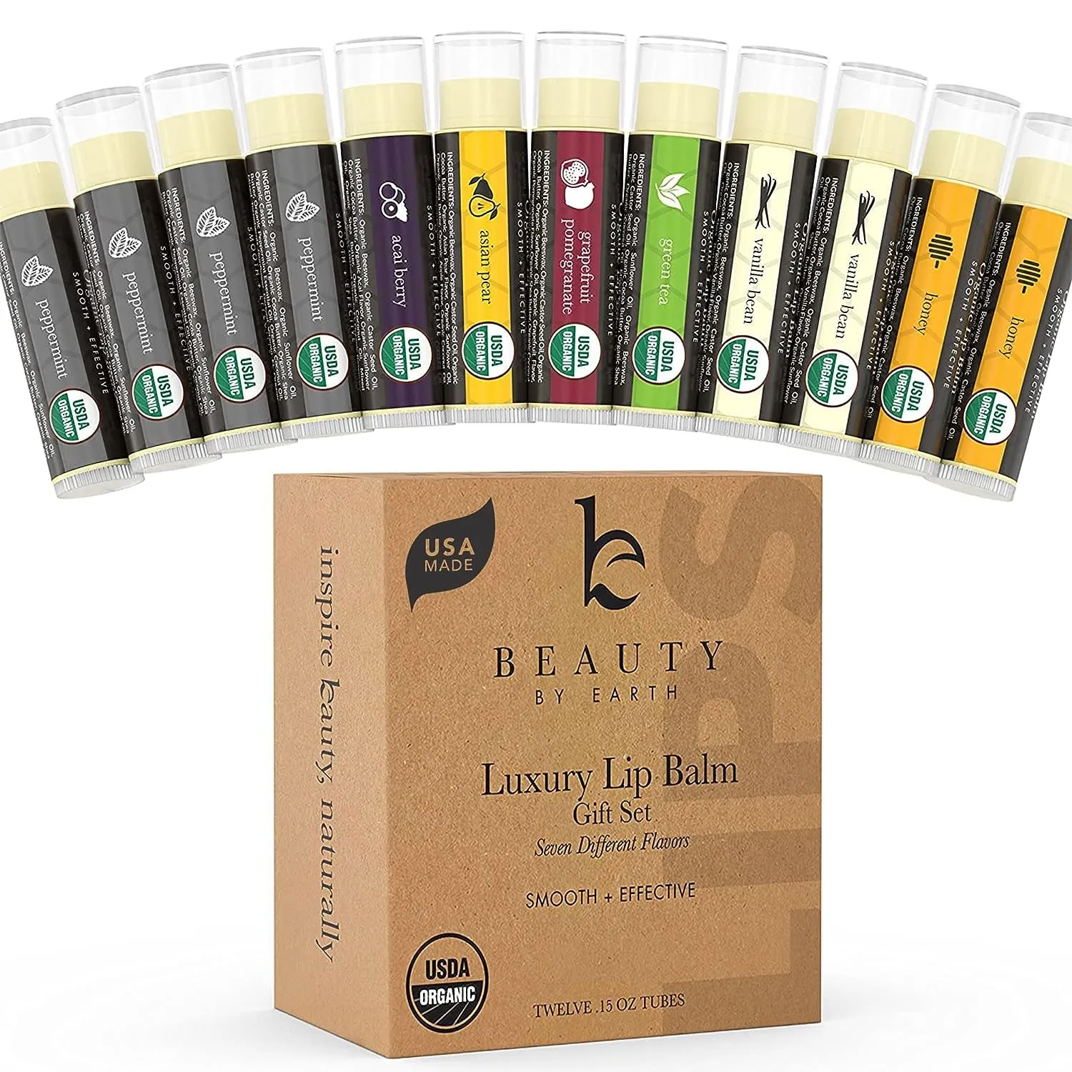 12-Pack Organic Lip Balm Set – Natural Chapstick for Lip Healing, Hydration & Repair, Flavored Balm for Dry, Cracked Lips