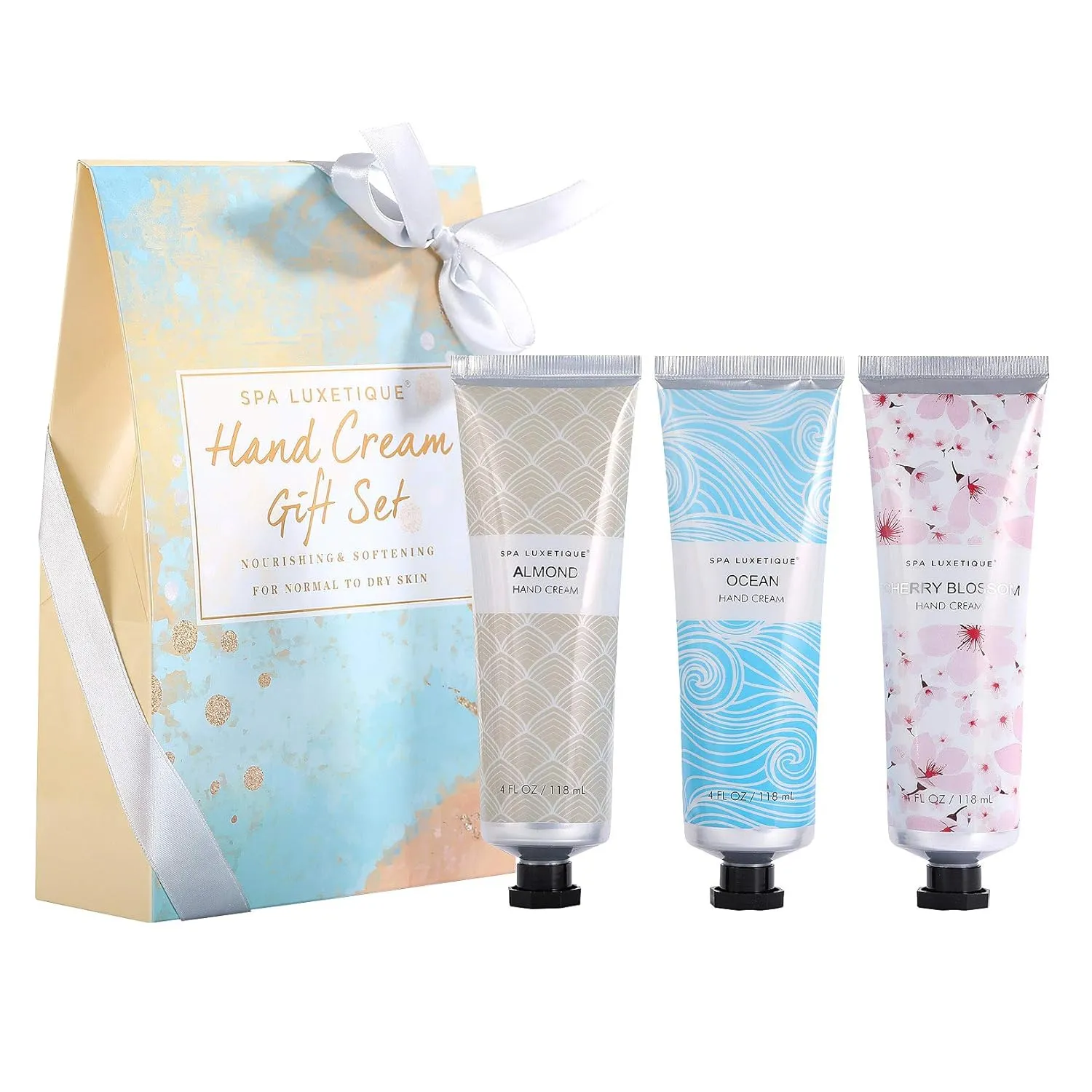 Hand Cream Gift Set, Spa Luxetique 12 oz Hand Cream for Women, Cherry Blossom Almond and Ocean Scent Hand Lotion, 4oz x 3pcs, Hand Cream for Rough & Dry Hands, Gift Sets