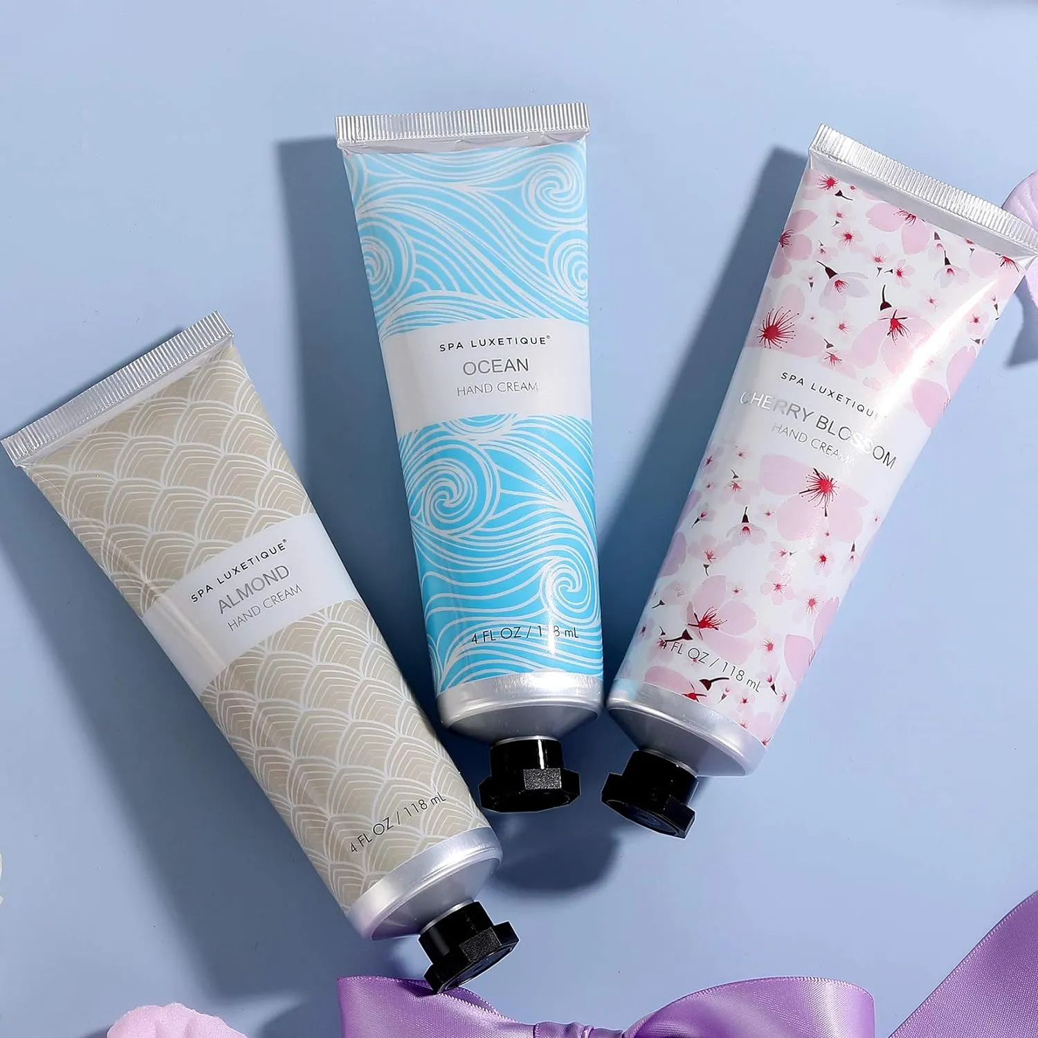 Hand Cream Gift Set, Spa Luxetique 12 oz Hand Cream for Women, Cherry Blossom Almond and Ocean Scent Hand Lotion, 4oz x 3pcs, Hand Cream for Rough & Dry Hands, Gift Sets