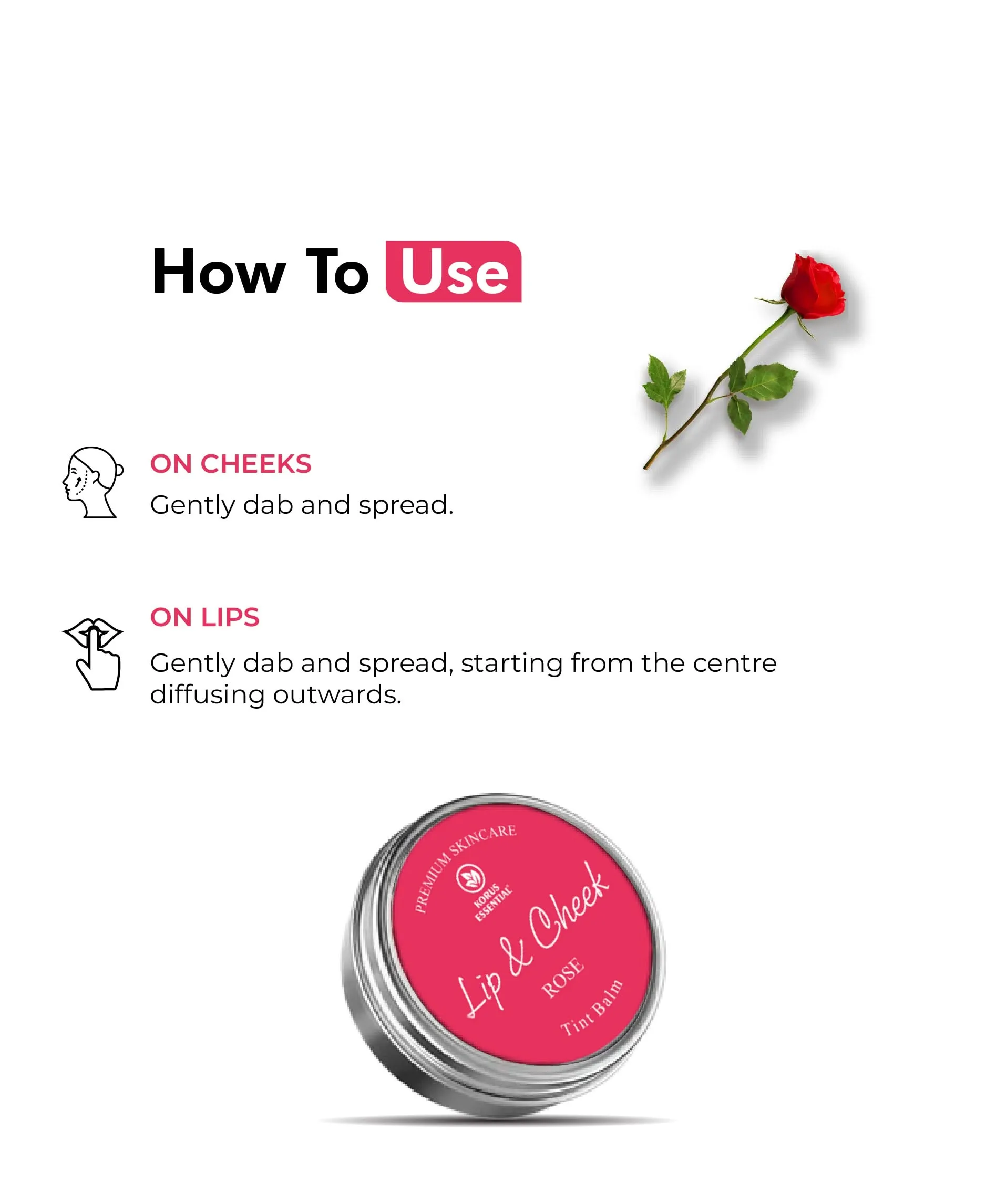 Korus Essential Rose Lip & Cheek Tint Balm - 8 grams