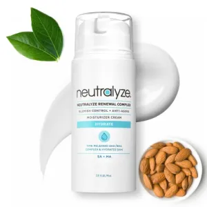 Neutralyze Renewal Complex Moisturizer for Acne Prone Skin - Time Released, Medical Grade 2% Mandelic Acid & Salicylic Acid Moisturizer Cream - Acne Moisturizer Cream for Face & Acne Lotion (90  Day)