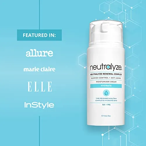 Neutralyze Renewal Complex Moisturizer for Acne Prone Skin - Time Released, Medical Grade 2% Mandelic Acid & Salicylic Acid Moisturizer Cream - Acne Moisturizer Cream for Face & Acne Lotion (90  Day)